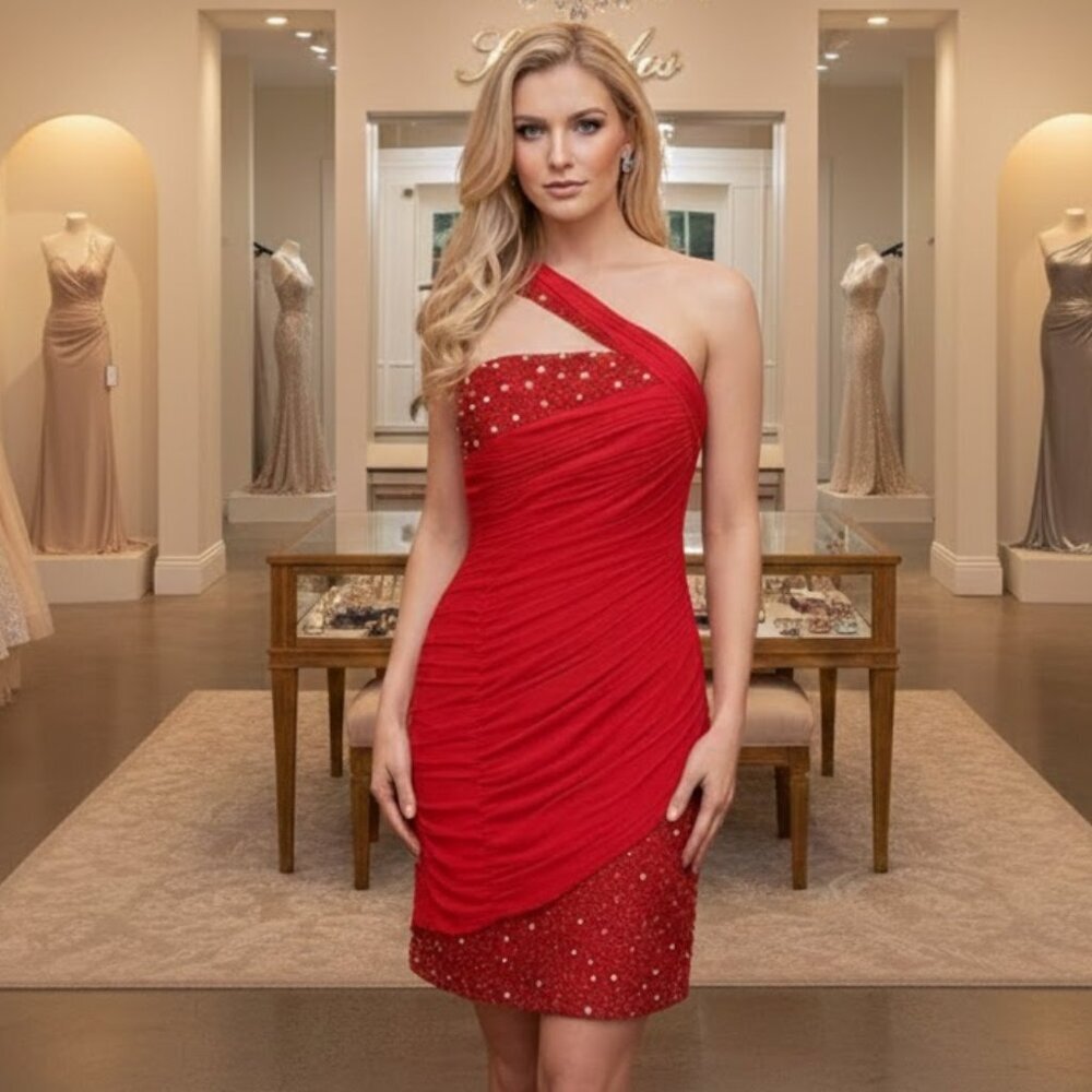 Tony Bowls Vibrant Red One-Shoulder Dress